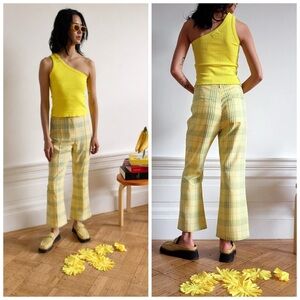 WRAY NYC‎ Travis Pant In Avocado Plaid Yellow Size 6 Cropped Chic